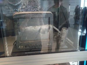 Hurricane Katrina damaged TV monitor and cell phone from New Orleans NBC affiliate WDSU.