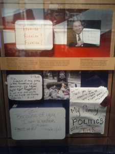 A replica of the late Time Russert's Meet the Press office wall.