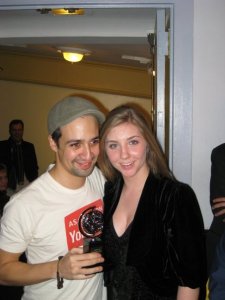 Lin Manuel Miranda poses with his 2008 Best Musical Tony Award in the lobby of the Richard Rodgers Theatre with Amamnda LaBrot in November 2008.
