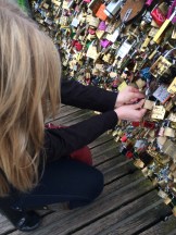 Locking my Mizzou Alpha Chi lock on the love lock bridge.